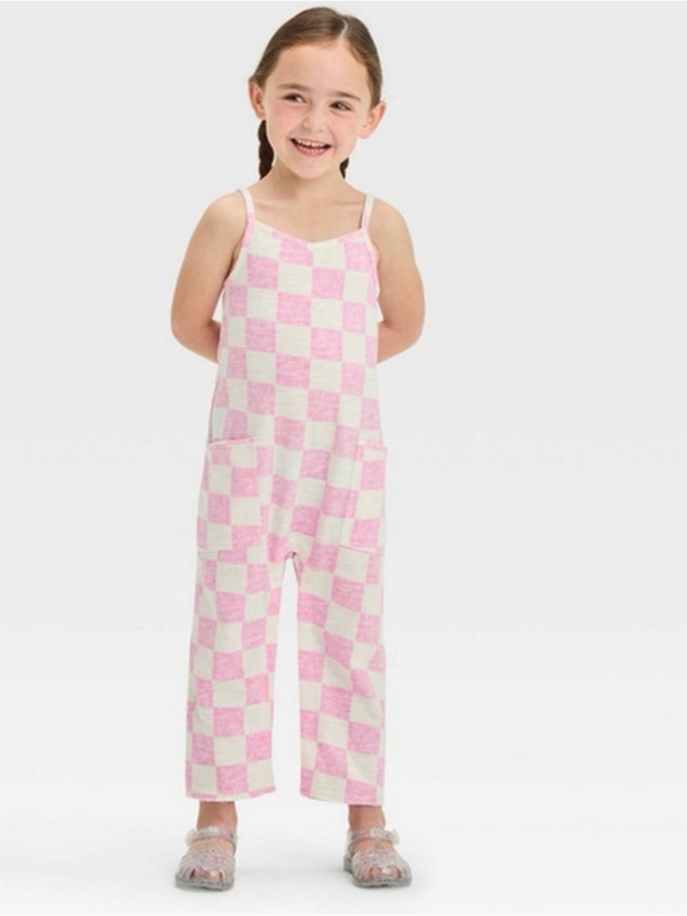 NWT Pink and White Checkered Jumpsuit Grayson mini 4t one piece romper pants